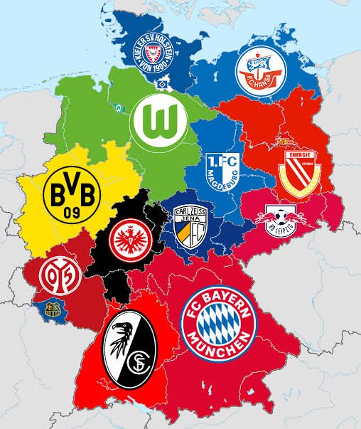 Bundesliga – alle Vereine auf der Deutschlandkarte